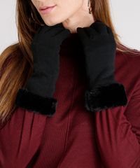 Luva-Feminina-de-Inverno-em-Moletom-com-Pelo-Preta-8754583-Preto_2