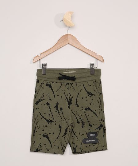Bermuda-de-Moletom-Infantil-Estampada-de-Respingos-Verde-Militar-9983654-Verde_Militar_1