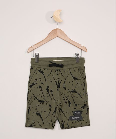 Bermuda-de-Moletom-Infantil-Estampada-de-Respingos-Verde-Militar-9983654-Verde_Militar_1