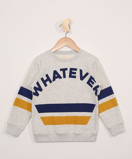 Blusa-de-Moletom-Infantil-com-Listras--Whatever--Cinza-Mescla-Claro-9979309-Cinza_Mescla_Claro_1