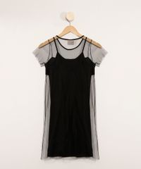Vestido-de-Tule-Juvenil-com-Paetes-Manga-Curta-Preto-9967652-Preto_3