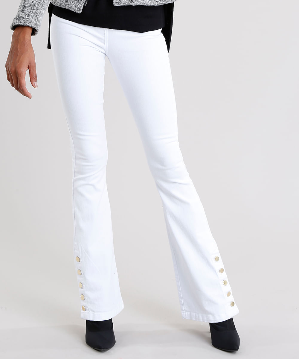 calça jeans branca feminina cintura alta flare