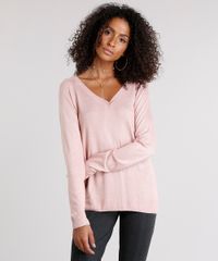 Sueter-Feminino-Basico-com-Fendas-Decote-V-Manga-Longa-Rose-8881681-Rose_1