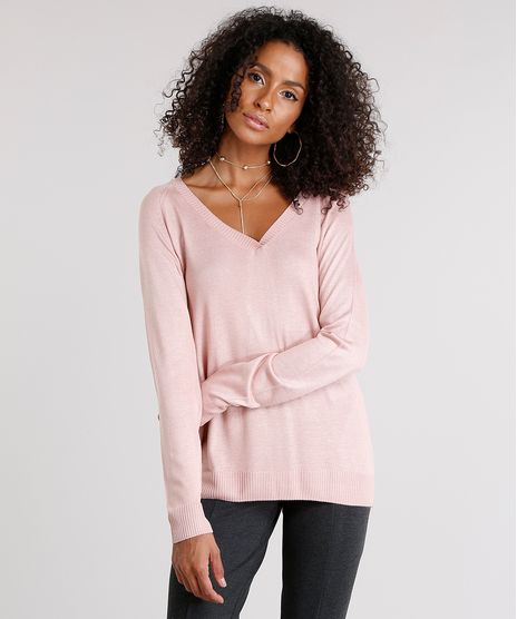 Sueter-Feminino-Basico-com-Fendas-Decote-V-Manga-Longa-Rose-8881681-Rose_1