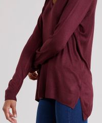 Sueter-Feminino-Basico-com-Fendas-Decote-V-Manga-Longa-Vinho-8881681-Vinho_4