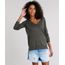 Sueter-Feminino-Basico-com-Fendas-Decote-V-Manga-Longa-Verde-Militar-8881682-Verde_Militar_1