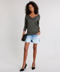 Sueter-Feminino-Basico-com-Fendas-Decote-V-Manga-Longa-Verde-Militar-8881682-Verde_Militar_3
