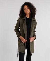 Casaco-Feminino-em-Suede-com-Faixa--Verde-Militar-8866059-Verde_Militar_1