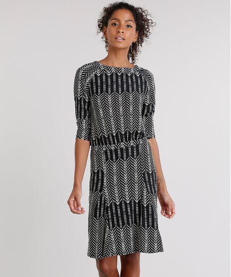 Vestido-Feminino-Estampado-Manga-Longa-Decote-Redondo-Preto-9142734-Preto_1