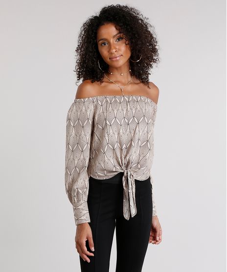 Blusa-Feminina-Ciganinha-Estampada-com-No-Manga-Longa-Kaki-8921061-Kaki_1