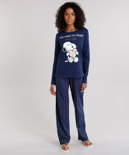 Pijama-Feminino-Snoopy-com-Estampa-de-Poa-Manga-Longa-em-Algodao---Sustentavel-Azul-Marinho-9122176-Azul_Marinho_1