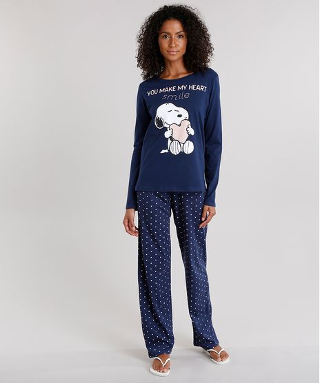 Pijama-Feminino-Snoopy-com-Estampa-de-Poa-Manga-Longa-em-Algodao---Sustentavel-Azul-Marinho-9122176-Azul_Marinho_1