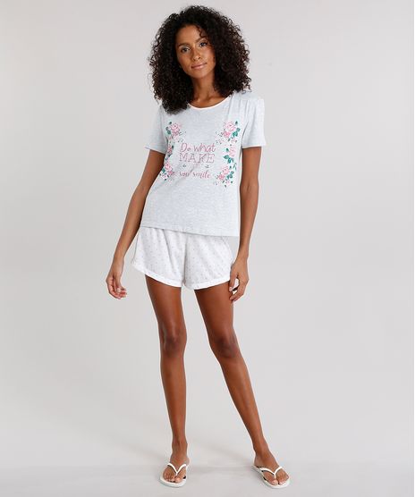 Pijama-Feminino-com-Estampa-de-Poa-Manga-Curta-Cinza-Mescla-Claro-9084339-Cinza_Mescla_Claro_1