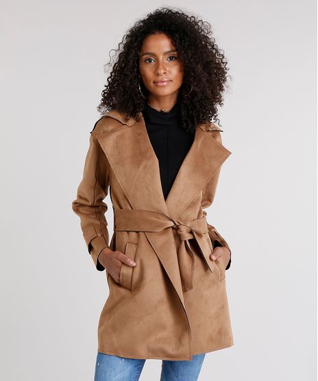 Casaco-Feminino-em-Suede-com-Faixa--Caramelo-8866059-Caramelo_1