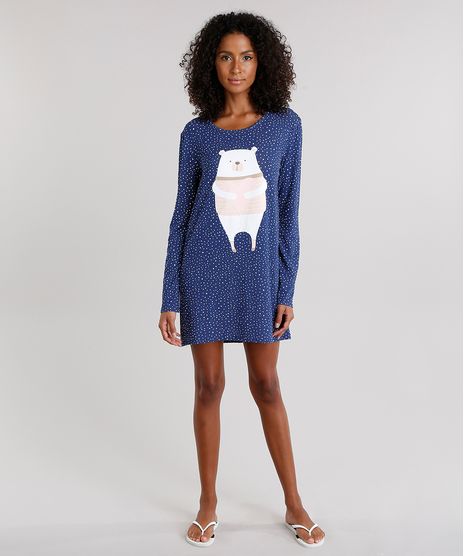Camisola-Feminina-Urso-Polar-Estampada-de-Poa-Manga-Longa-Azul-Marinho-9084333-Azul_Marinho_1