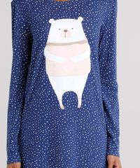 Camisola-Feminina-Urso-Polar-Estampada-de-Poa-Manga-Longa-Azul-Marinho-9084333-Azul_Marinho_3
