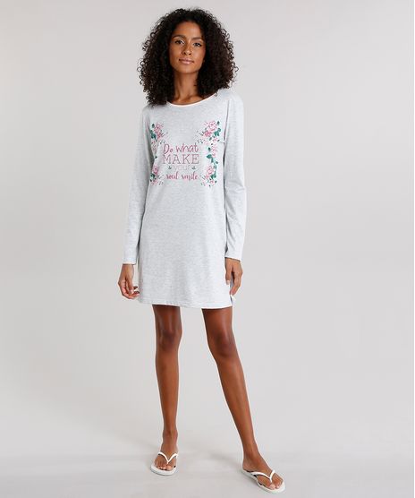 Camisola-Feminina-com-Estampa-Floral-Manga-Longa-Cinza-Mescla-9084302-Cinza_Mescla_1