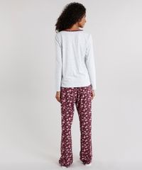 Pijama-Feminino-com-Estampa-Floral-Manga-Longa-Cinza-Mescla-Claro-9122654-Cinza_Mescla_Claro_2