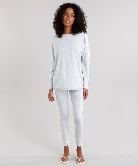 Pijama-Feminino-com-Renda-Manga-Longa-Cinza-Mescla-Claro-9120672-Cinza_Mescla_Claro_1