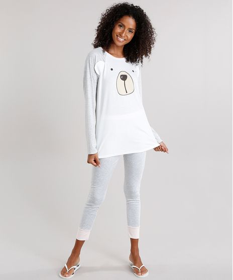 Pijama-Feminino-Urso-Raglan-com-Manga-Longa-Cinza-Mescla-Claro-9119116-Cinza_Mescla_Claro_1