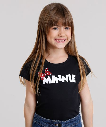Blusa-Infantil-Minnie-Mouse-com-Laco-Bordado-de-Paetes-Manga-Curta-em-Algodao---Sustentavel-Preta-9168464-Preto_1