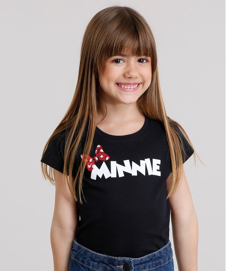 Blusa-Infantil-Minnie-Mouse-com-Laco-Bordado-de-Paetes-Manga-Curta-em-Algodao---Sustentavel-Preta-9168464-Preto_1