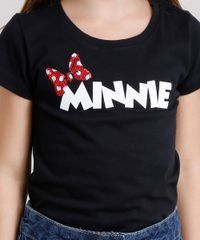Blusa-Infantil-Minnie-Mouse-com-Laco-Bordado-de-Paetes-Manga-Curta-em-Algodao---Sustentavel-Preta-9168464-Preto_5