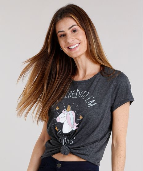 Blusa-Feminina-Unicornio-com-Bordado-de-Paetes-Manga-Curta-Decote-Redondo-Cinza-Mescla-Escuro-9171019-Cinza_Mescla_Escuro_1