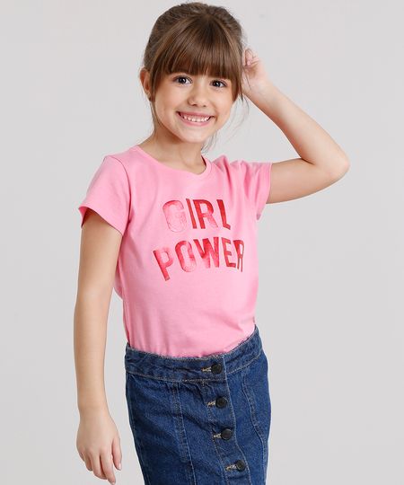 Blusa-Infantil--Girl-Power--Manga-Curta-Decote-Redondo-em-Algodao---Sustentavel-Rosa-9168467-Rosa_1