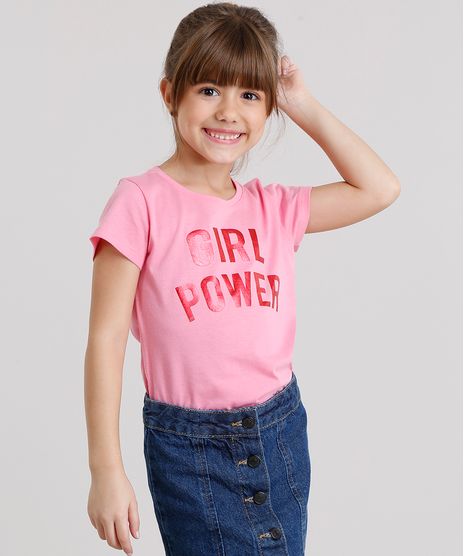 Blusa-Infantil--Girl-Power--Manga-Curta-Decote-Redondo-em-Algodao---Sustentavel-Rosa-9168467-Rosa_1