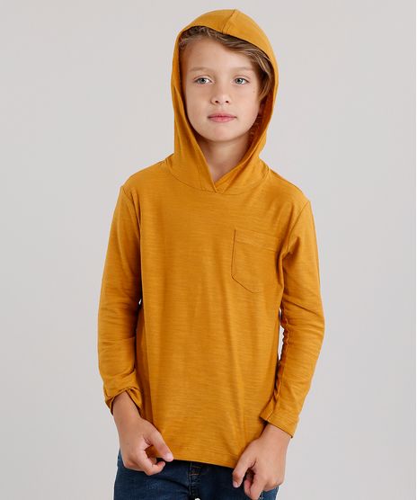 Camiseta-Infantil-Basica-com-Capuz-com-Bolso-Manga-Longa-em-Algodao---Sustentavel-Amarelo-Escuro-9128697-Amarelo_Escuro_1