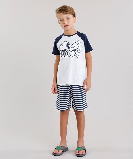 Pijama-Infantil-Raglan-Snoopy-Manga-Curta-Cinza-Mescla-Claro-9133121-Cinza_Mescla_Claro_1