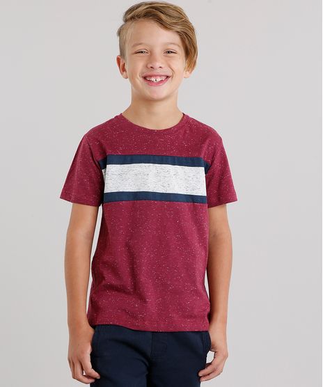 Camiseta-Infantil-com-Recortes-em-Listras-Manga-Curta-Decote-Careca-Vinho-9127574-Vinho_1