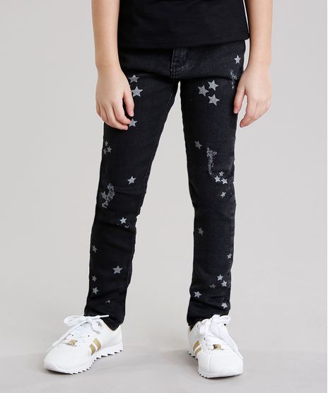 Calca-Jeans-Infantil-com-Estampa-de-Estrelas-e-Puidos-Preta-9138435-Preto_1