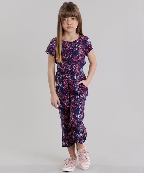 Macacao-Infantil-Estampado-Floral-com-Botoes-e-Laco-Manga-Curta-Azul-Marinho-8821970-Azul_Marinho_1
