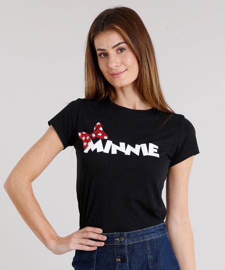 Blusa-Feminina-Minnie-Mouse-com-Laco-Bordado-de-Paetes-Manga-Curta-em-Algodao---Sustentavel-Preta-9171022-Preto_1
