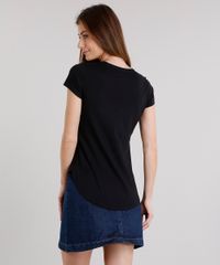 Blusa-Feminina-Minnie-Mouse-com-Laco-Bordado-de-Paetes-Manga-Curta-em-Algodao---Sustentavel-Preta-9171022-Preto_4