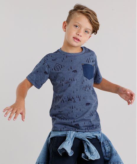 Camiseta-Infantil-Estampada-de-Ursos-com-Bolso-Manga-Curta-Gola-Careca-Azul-Marinho-9142388-Azul_Marinho_1