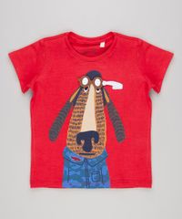 Camiseta-Infantil-com-Estampa-Interativa-Cachorro-com-Oculos-Manga-Curta-Gola-Careca-Vermelha-9140669-Vermelho_1