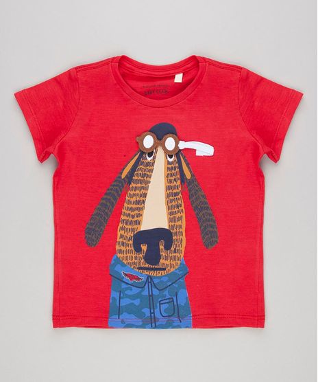 Camiseta-Infantil-com-Estampa-Interativa-Cachorro-com-Oculos-Manga-Curta-Gola-Careca-Vermelha-9140669-Vermelho_1