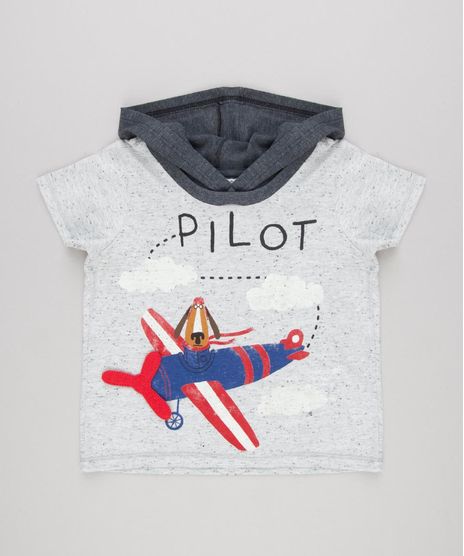 Camiseta-Infantil-com-Estampa-Interativa-Cachorro-com-Aviao-Manga-Curta-com-Capuz-Cinza-Mescla-Claro-9140336-Cinza_Mescla_Claro_1