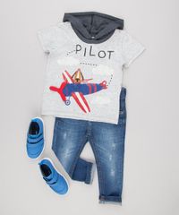 Camiseta-Infantil-com-Estampa-Interativa-Cachorro-com-Aviao-Manga-Curta-com-Capuz-Cinza-Mescla-Claro-9140336-Cinza_Mescla_Claro_3