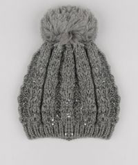 Gorro-Feminino-em-Trico-com-Paetes-e-Pompom-Cinza-8764824-Cinza_1