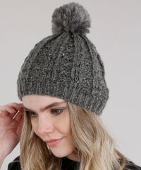 Gorro-Feminino-em-Trico-com-Paetes-e-Pompom-Cinza-8764824-Cinza_2