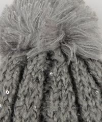 Gorro-Feminino-em-Trico-com-Paetes-e-Pompom-Cinza-8764824-Cinza_4