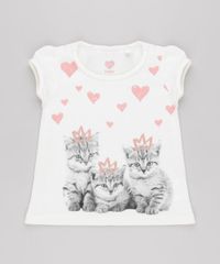Blusa-Infantil-Gatinhos-com-Glitter-Manga-Curta-Decote-Redondo-em-Algodao---Sustentavel-Off-White-9146403-Off_White_1