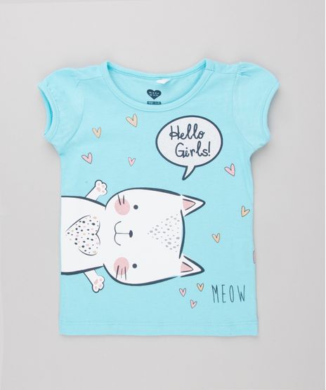 Blusa-Infantil-Gatinho-com-Glitter-Manga-Curta-Decote-Redondo-em-Algodao---Sustentavel-Azul-Claro-9146407-Azul_Claro_1