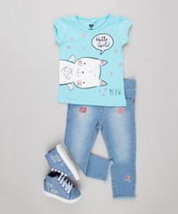 Blusa-Infantil-Gatinho-com-Glitter-Manga-Curta-Decote-Redondo-em-Algodao---Sustentavel-Azul-Claro-9146407-Azul_Claro_3
