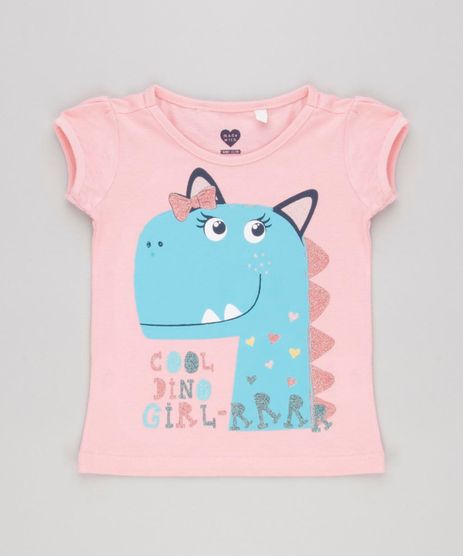 Blusa-Infantil-Dinossauro-com-Glitter-Manga-Curta-Decote-Redondo-em-Algodao---Sustentavel-Rosa-9146400-Rosa_1