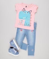 Blusa-Infantil-Dinossauro-com-Glitter-Manga-Curta-Decote-Redondo-em-Algodao---Sustentavel-Rosa-9146400-Rosa_3